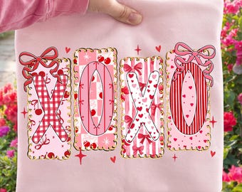 Preppy XOXO Valentine PNG, Pink Red Heart Coquette Design, Valentines day png, Retro Girly Valentine Shirt Png, Trendy valentines png