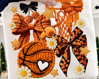 Faux Yarn Basketball PNG, Crochet  Basketball Design, Chunky Knit Game Day Sublimation, Coquette Sport Style PNG, Basketball Season Design