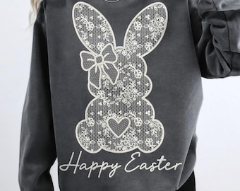 Lazo de conejito de encaje blanco PNG, Pascua PNG, Conejito de lazo de encaje PNG, Feliz Pascua PNG, Primavera PNG, Coqueta de Pascua de encaje PNG, Bordado falso