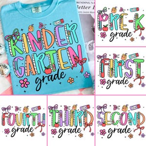 Preppy Back to School Bundle PNG, Kokette Lehrer Erster Schultag Shirt Design, Girly karierte Sublimation, Pre-k 1st / 2nd / 3rd Grade