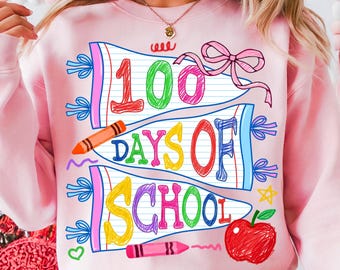 Happy 100 Days Of School png, Colorful Pencil Coquette Png, School doodles png, Retro Teacher png, School Teacher Png, Teacher 100 Days Png
