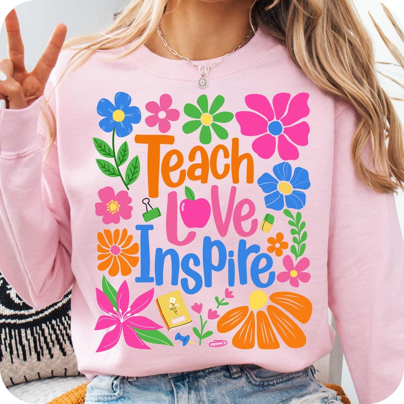 Teach Love Inspire Png, Boho Floral Teacher Png, Teacher Png, Retro Teacher Png, Teacher Gift Png, Teacher Sublimation, Back to School
