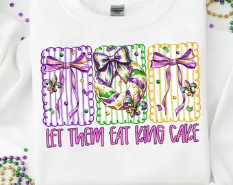 Let Them Eat King Cake Png,King Cake PNG,Carnival Bow Design,Fat Tuesday Shirt PNG,Purple Green Gold,New Orleans Celebration,Glitter Bow PNG