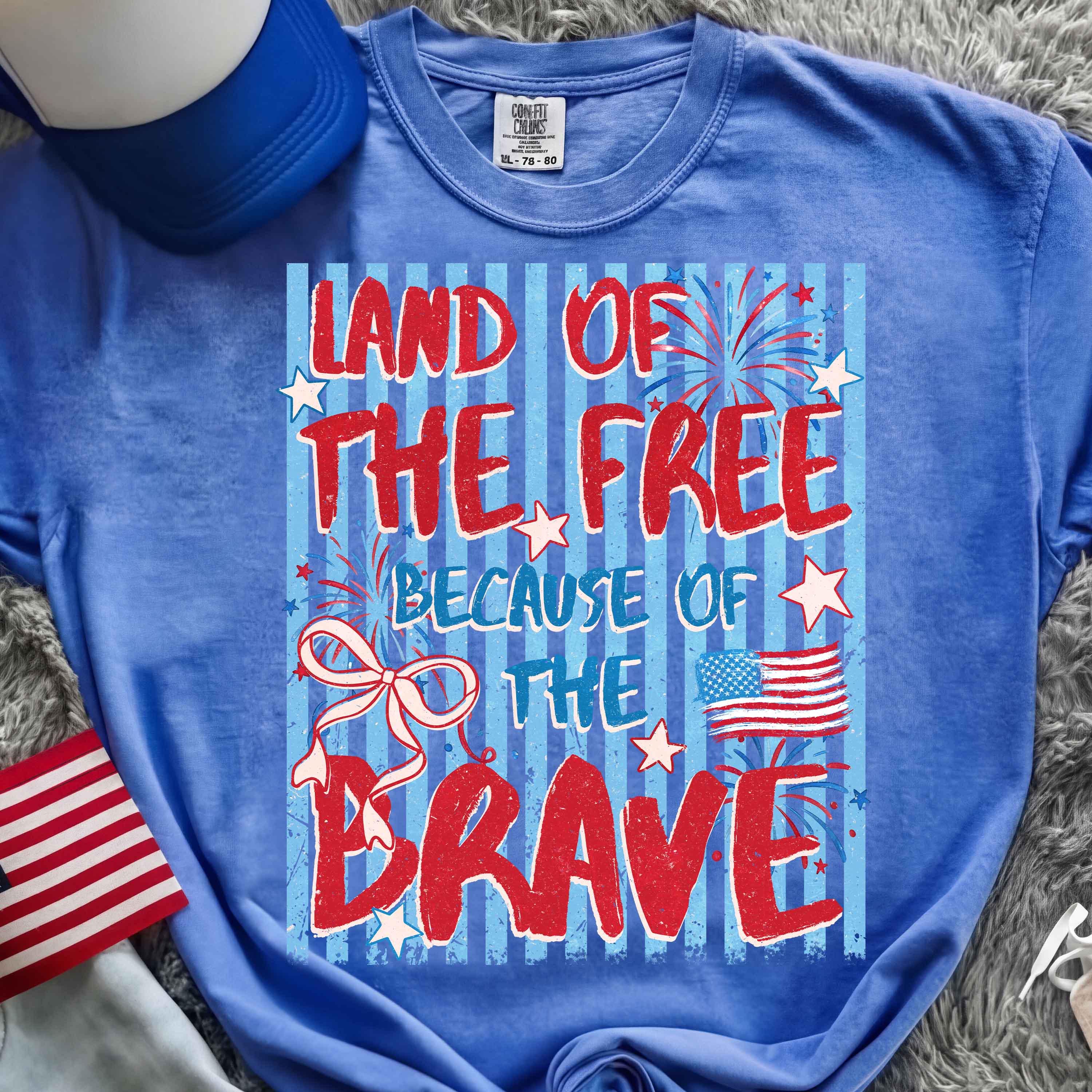 Land of the Free Because of the Brave Png, Retro 4th of July Png ...