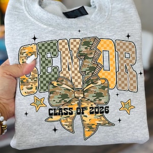 Camo Senior 2026 PNG, Coquette Class of 2026 Sublimation Png, Leopard Lightning Bolt Graduation Design, Preppy Girly Senior Bow Shirt Png