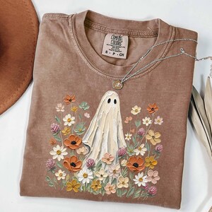 Floral Ghost PNG, Oil Painting Wildflower Ghost Sublimation, Boho Vintage Fall Halloween Shirt Png, Cottagecore Spooky Ghost Png image 5