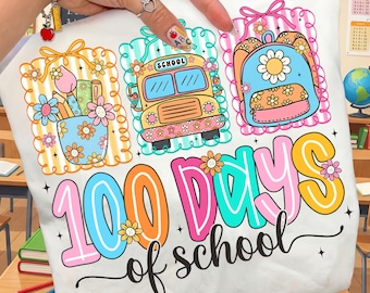 Preppy 100 Days of School PNG, Retro happy 100 days png, 100 school days, Teacher 100 Days Png, Girls school png, Digital Download