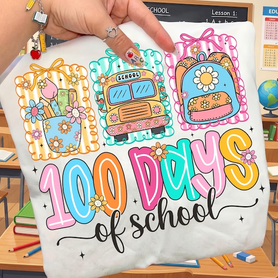 Preppy 100 Days of School PNG, Retro happy 100 days png, 100 school days, Teacher 100 Days Png, Girls school png, Digital Download