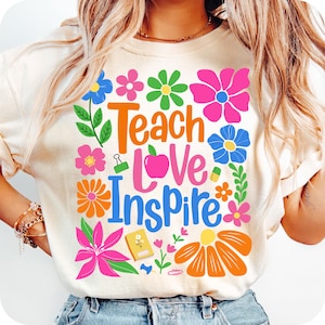 Teach Love Inspire Png, Boho Floral Teacher Png, Teacher Png, Retro Teacher Png, Teacher Gift Png, Teacher Sublimation, Back to School