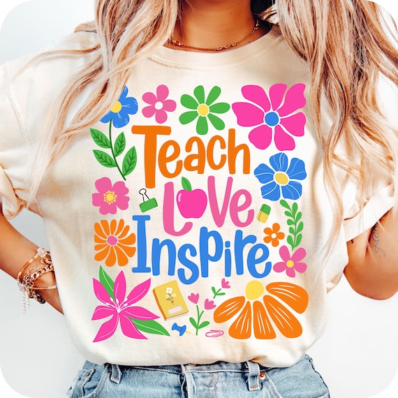 Teach Love Inspire Png, Boho Floral Teacher Png, Teacher Png, Retro Teacher Png, Teacher Gift Png, Teacher Sublimation, Back to School