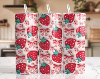 3D Strawberry Tumbler Wrap, Pink Girly Tumbler Wrap, Strawberry Tumbler Wrap PNG, 3d tumbler wrap sublimation, 3d tumbler wrap