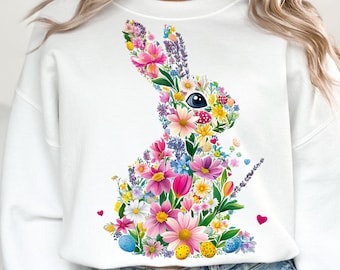 Bunny Spring Easter Png, Spring Png, Floral Easter Bunny Png, Easter png, Easter Coquette Bow png, Girly Easter Png, Spring shirt Png