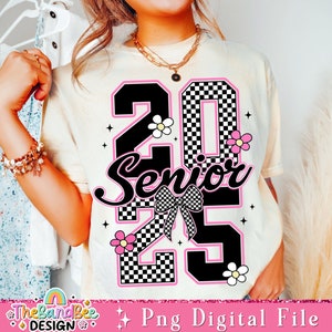 Retro Senior 2025 PNG, Class of 2025 Png, Graduation PNG, Retro Checkered Png, High school Senior Shirt Design, Sublimation Digital Download