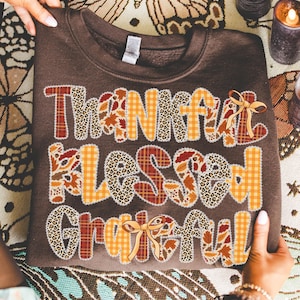 Preppy Thankful Grateful Blessed Png, Autumn Png, Christian Thanksgiving shirt Png, Give Thanks Jesus, Thankful Mama Png, Fall png