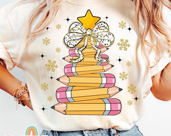 Christmas pencil tree teacher PNG, Crayon Tree Light Png, Gifts Student Shirt, Teacher Christmas Png, Christmas Gifts, Sublimation Design