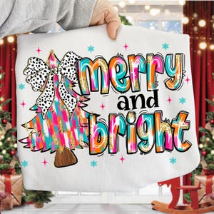 Colorful Coquette Glitter Christmas Tree Png, Merry and Bright Png, Coquette Christmas Png, Merry Christmas Png, Brushstroke Christmas Png