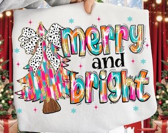 Colorful Coquette Glitter Christmas Tree Png, Merry and Bright Png, Coquette Christmas Png, Merry Christmas Png, Brushstroke Christmas Png