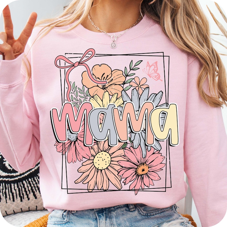 Floral Mama Coquette Bow PNG, Mama Flower png, Mama png, Mama Shirt Design, Retro Mama png, Mothers Day png, Mama Sublimation Designs