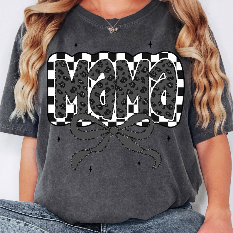 Retro Mama Checkered Bow Png, Mama Bow Png, Coquette Mama Leopard png, Mama Png, Black And White Mama, Mother’s Day Png