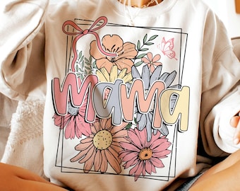 Floral Mama Coquette Bow PNG, Mama Flower png, Mama png, Mama Shirt Design, Retro Mama png, Mothers Day png, Mama Sublimation Designs