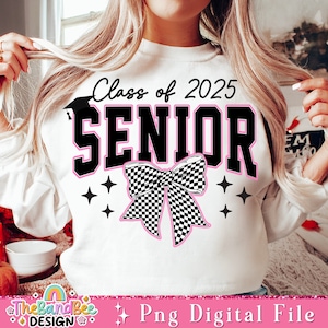Retro Senior 2025 PNG, Class of 2025 Png, Coquette Senior 2025 Png, Graduation PNG, Retro Checkered Png, High school Senior Shirt Design