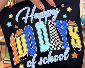 Retro 100 Days Of School PNG Checkered, 100th Day of School Png, Pencil 100 Days of School Png, Happy 100 Days of School Png, School Boy
