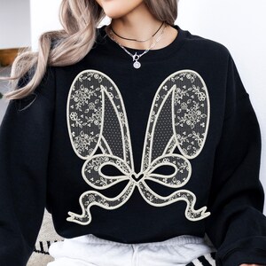 White Lace Bunny Coquette Bow png, Easter png, Lace Coquette bunny png, happy easter, Spring png, Lace bow easter png, Faux Embroidery Girly