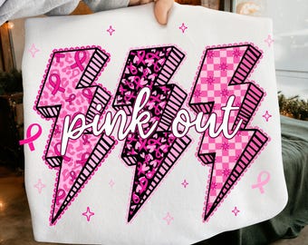 Pink Out png, borstkanker bewustzijn png, roze lint borstkanker png, borstkanker kant png, geruite bliksemschicht borstkanker png