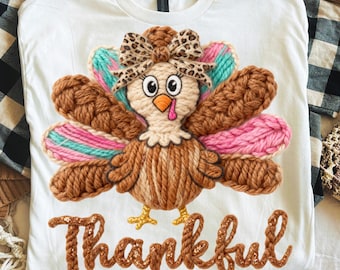Thankful PNG, Latch Hook Yarn Crochet Turkey PNG, Thanksgiving PNG, Coquette Leopard Fall Png, faux yarn thanksgiving, Preppy Thanksgiving