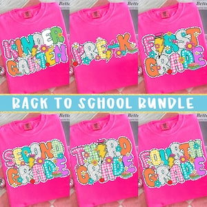Preppy Back to School Bundle PNG, Kokette Lehrer Erster Schultag Shirt Design, Girly karierte Sublimation, Pre-k 1st / 2nd / 3rd Grade