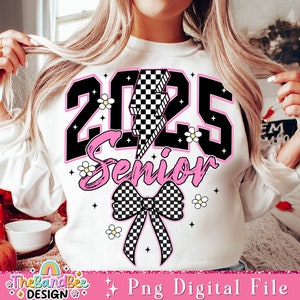 Retro Senior 2025 PNG, Class of 2025 Png, Coquette Senior 2025 Png, Graduation PNG, Retro Checkered Png, High school Senior Shirt Design