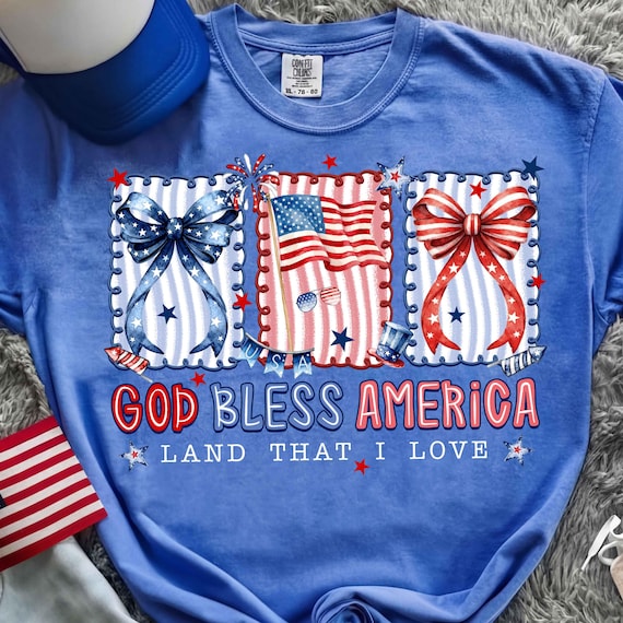 Coquette God Bless America PNG, Fourth of July Patriotic PNG, American Flag Stars Stripes Design, Memorial Day Shirt Sublimation