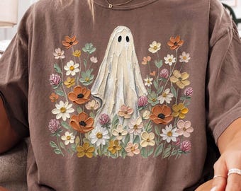 Floral Ghost PNG, Oil Painting Wildflower Ghost Sublimation, Boho Vintage Fall Halloween Shirt Png, Cottagecore Spooky Ghost Png
