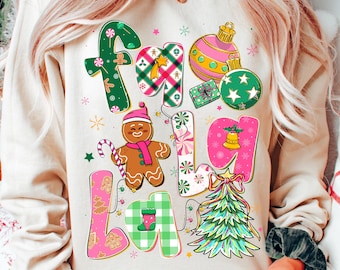 Sublimación de Falala, Navidad con purpurina colorida PNG, Navidad preppy PNG, Árbol de Navidad coqueto PNG, Pan de jengibre navideño PNG, A cuadros