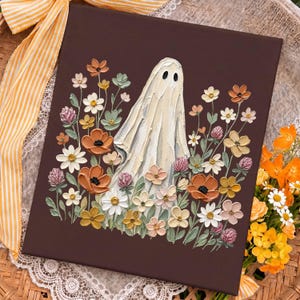 Floral Ghost PNG, Oil Painting Wildflower Ghost Sublimation, Boho Vintage Fall Halloween Shirt Png, Cottagecore Spooky Ghost Png image 4