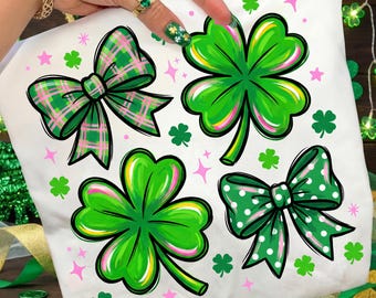 Preppy St. Patricks Day Shamrock Png, Coquette Patricks Day Png, Lucky Png, Coquette Sublimation, Pink Patricks Day Png, Green Day Png