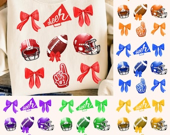 Colorful Football Design Bundle Png, Cheer Football Coquette Bows Png, Football Bow Png, Football Game Day Png, Football Mom Png