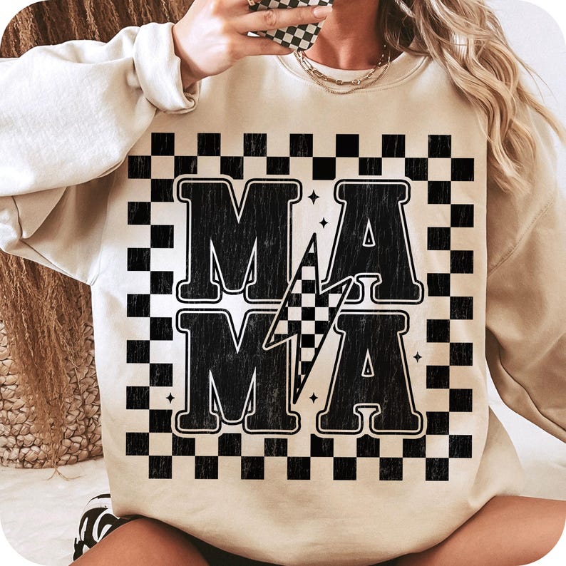 Mama Retro Checkered PNG, Retro Mama Png, Mothers Day, Mama shirt design Png, Retro Mama Checker Png, Mama lightning bolt png