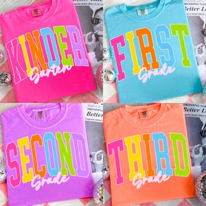 Retro Back to School PNG Neon Distressed Bundle, Colorful Kindergarten Pre-K 1st 2nd 3rd 4th Grade Png, Girly Pink Bow, Hand Drawn
