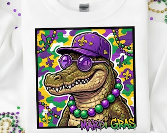 Mardi Gras Hunting PNG, Gator Festival Clipart, Deer Hunting Sublimation Design, Colorful Mardi Gras Digital Art, Fun Holiday PNG Download