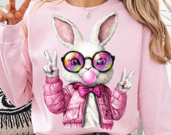 Retro Easter Bunny Blowing Bubble Png, Easter Bunny png, Easter png, Happy Easter png, Coquette Easter png, Girls Easter Png, Kids Easter