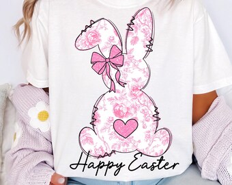 Roze bloemen chinoiserie konijntje png, vrolijk Pasen png, pasen png, roze toile paashaas png, Grand Millennial Easter png, paascoquette