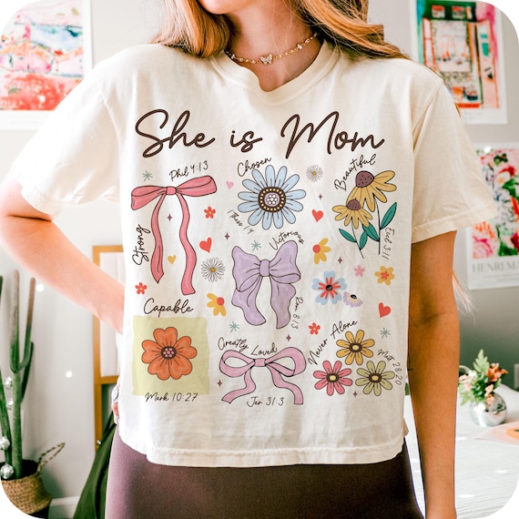 She is Mom Coquette Png, Christian Mama Png, Boho Floral Mama Png, Mom Png, Mother’s Day Gift Png, Wildflower Mama Png, Bible Verses Png