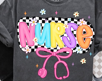 Preppy Nurse Chekered Coquette Png, Floral Nurse Png, Nursing Png Shirt, Everyday Png, Stethoscope Bow png, School Nurse png, Nurse Gift Png