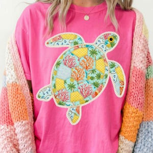 Floral Pearls Sea Turtle PNG, Faux Quilted Summer Png, Patchwork Turtle Png, Beach Png, Turtle Png, Nautical Sublimation Designs