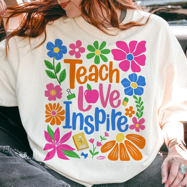 Teach Love Inspire Png, Boho Floral Teacher Png, Teacher Png, Retro Teacher Png, Teacher Gift Png, Teacher Sublimation, Back to School