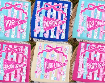 Bundle de coquettes de drapeaux floraux à rayures rétro pour les élèves de l'école, de la maternelle à la 4e année, de la rentrée scolaire, de la petite enfance, de la petite enfance