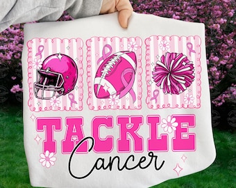 Football Tackle Cancer png, Pink Out Breast Cancer Png, Preppy Game Day Png, Breast Cancer Awareness PNG, Coquette Pink Ribbon Png