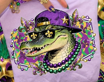 Mardi Gras Gator PNG, Deer Hunting Sublimation Png, Mardi Gras Design PNG, Colorful Hunting Festival Clipart, Digital Download