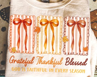 Grateful Thankful Blessed Png, Coquette Fall Season Png, Faith Based Autumn Sublimation, Christian Fall Bow Png, Coquette Religious Fall